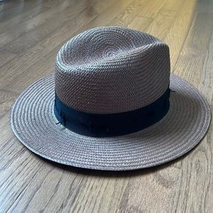 Brown Rag & Bone Panama Hat With Distressed Black Ribbon